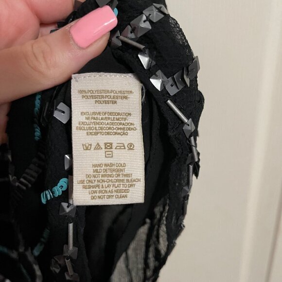 Free People Womens Black Beaded Embellished Abstract Semi Cropped Tank Blouse XS - Picture 5 of 7